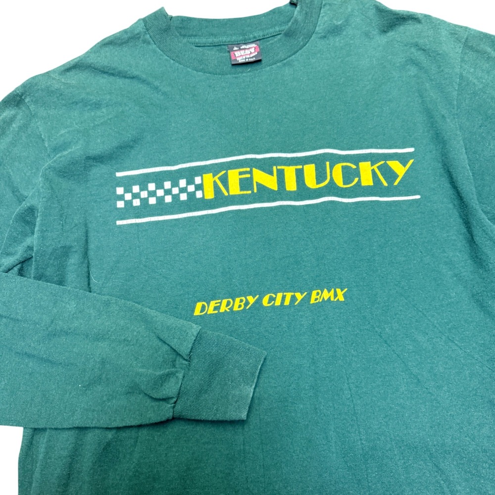 Vtg 90s Derby City BMX Kentucky Long Sleeve T-Shirt Green Mens Large USA single‎